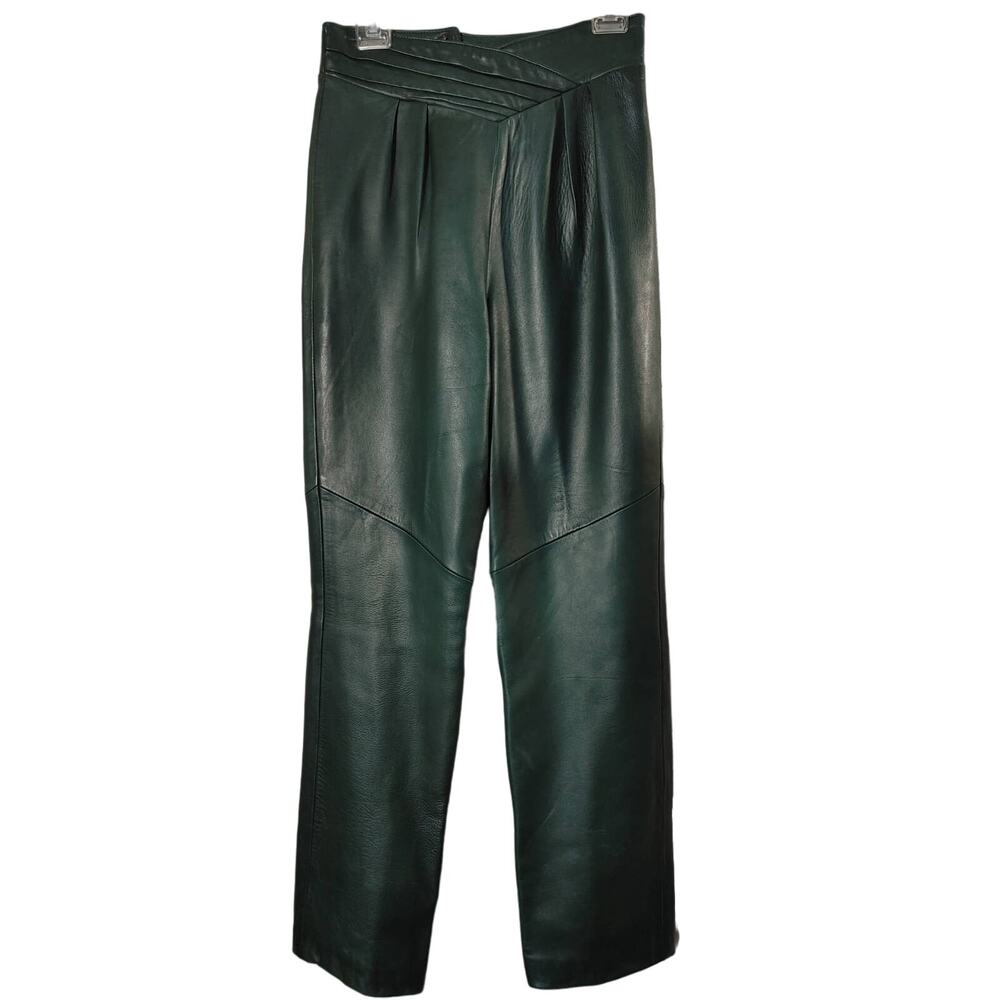 Vintage Continental Leather Fashions High Rise Mom Hunter Green Leather Pants 28
